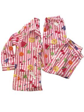 Nick Nora Fruit Striped Cotton Pajama Set Pink Size Large